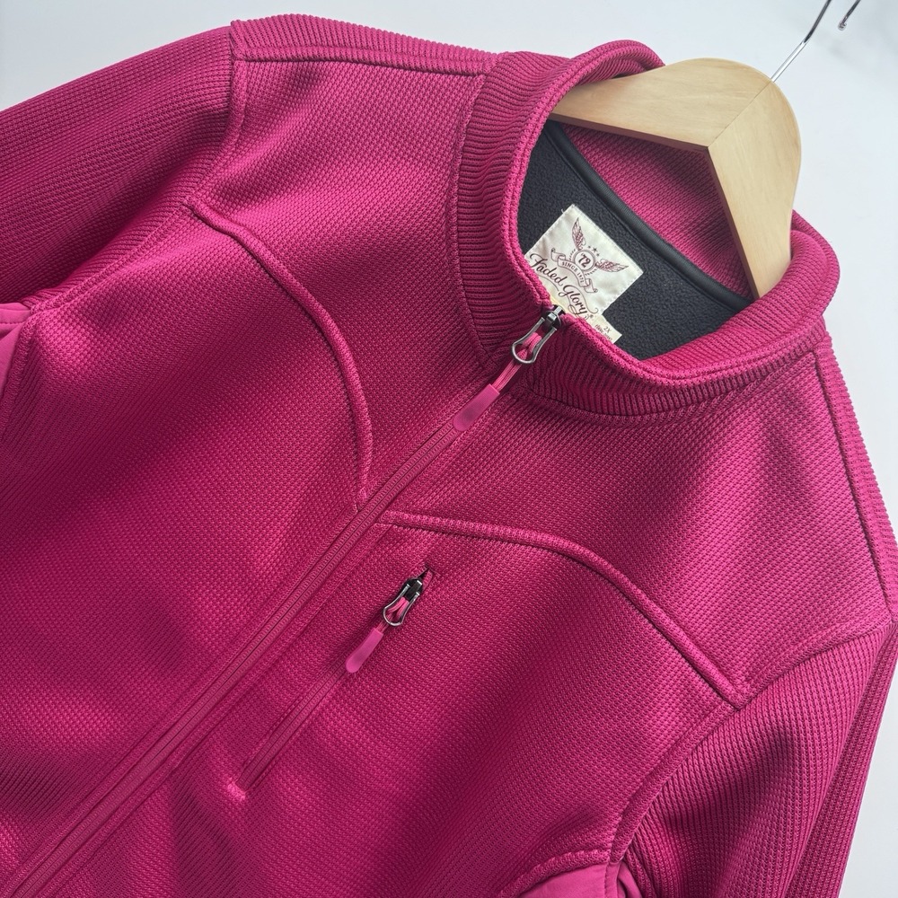 Faded Glory Full Zip Fleece Jacket Womens 2X Plus Size Pink Grid Knit Tech Mock